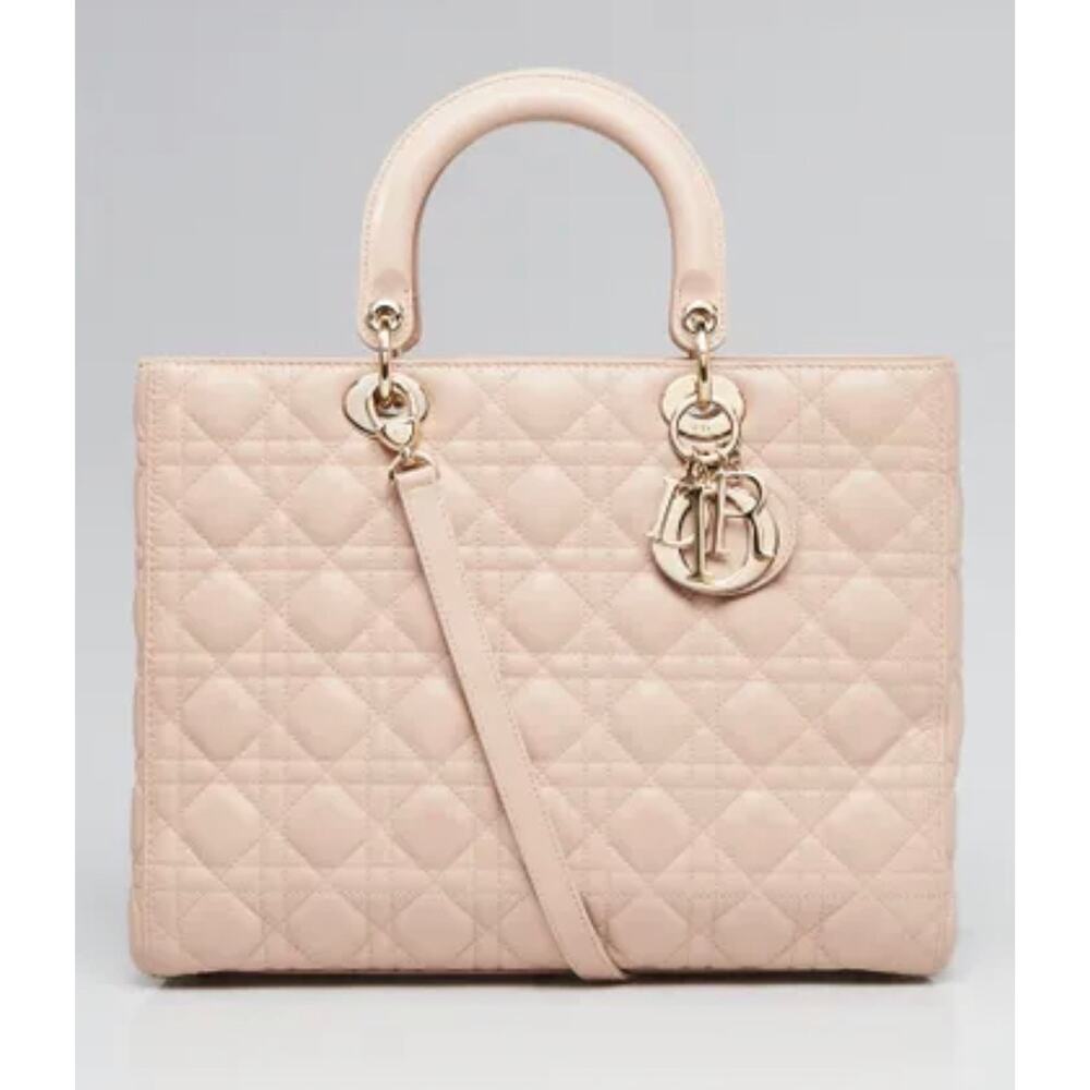 Christian Dior Cannage Quilted Leather Lambskin Lady Dior Bag Large Light Pink